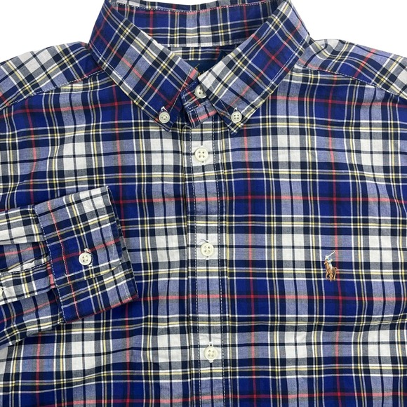 Ralph Lauren Other - Ralph Lauren Boys Natural Stretch Button Down Blue Plaid 14/16 Large Flesh Pony